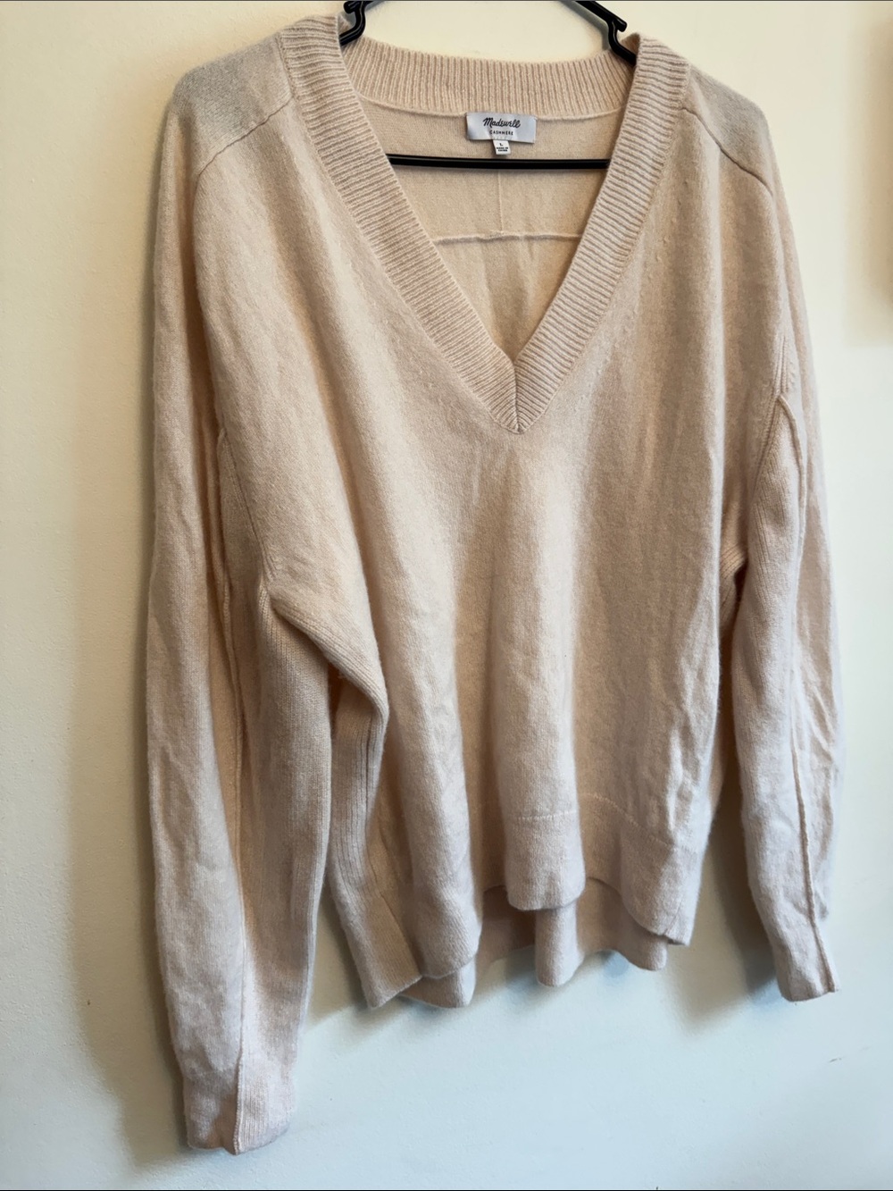 Madewell Pale Cream V-Neck Cashmere-Blend Sweater